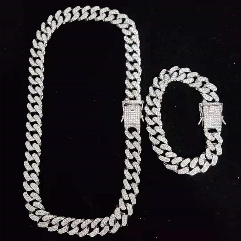 Conjunto Cuban Link / 13mm Com Feixo cravejado