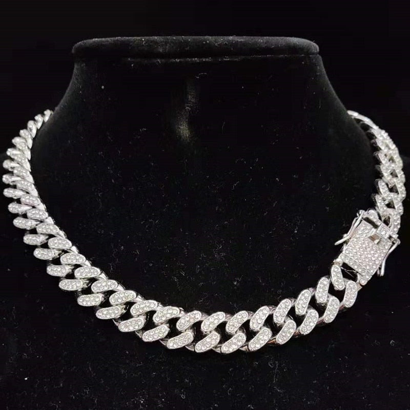 Conjunto Cuban Link / 13mm Com Feixo cravejado