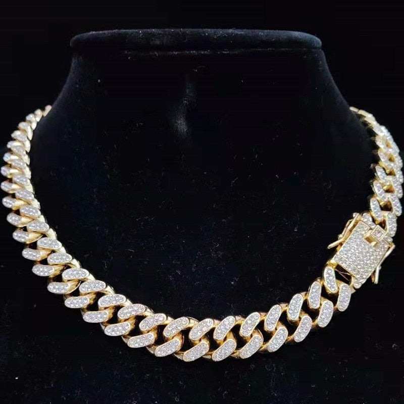 Conjunto Cuban Link / 13mm Com Feixo cravejado