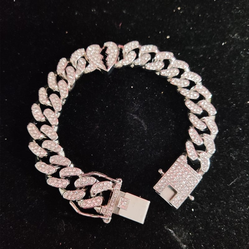 Pulseira B Heart Cuban Link ( Com Feixo cravejado )