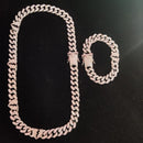 Conjunto B Heart Cuban Link ( Com Fecho cravejado )