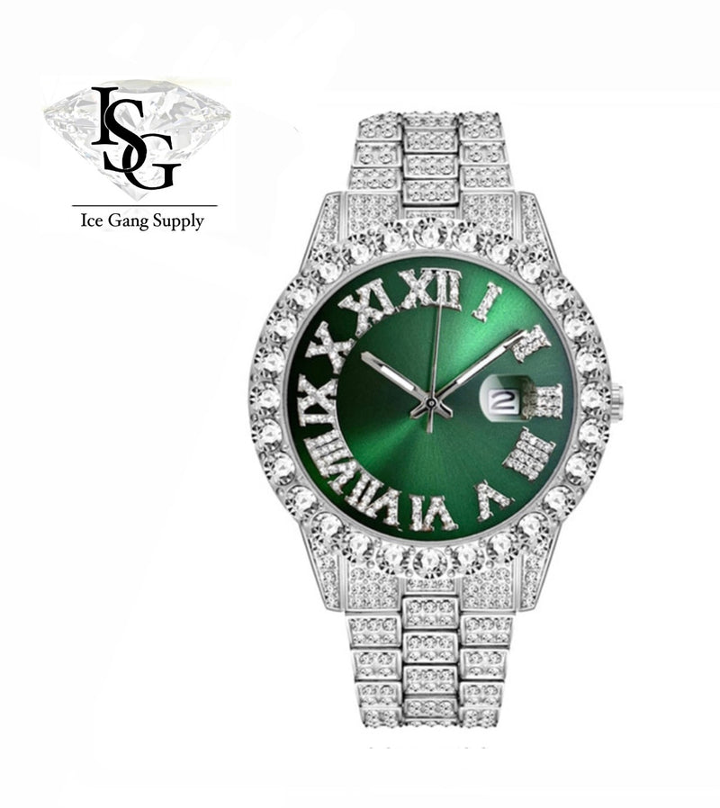 Royal Watch / Rollie All Iced Verde / Banhado a Prata