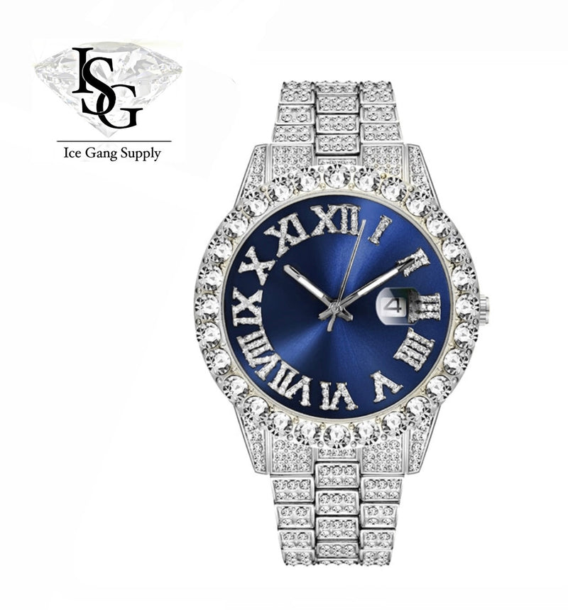 Royal Watch / Rollie All Iced Azul / Banhado a Prata