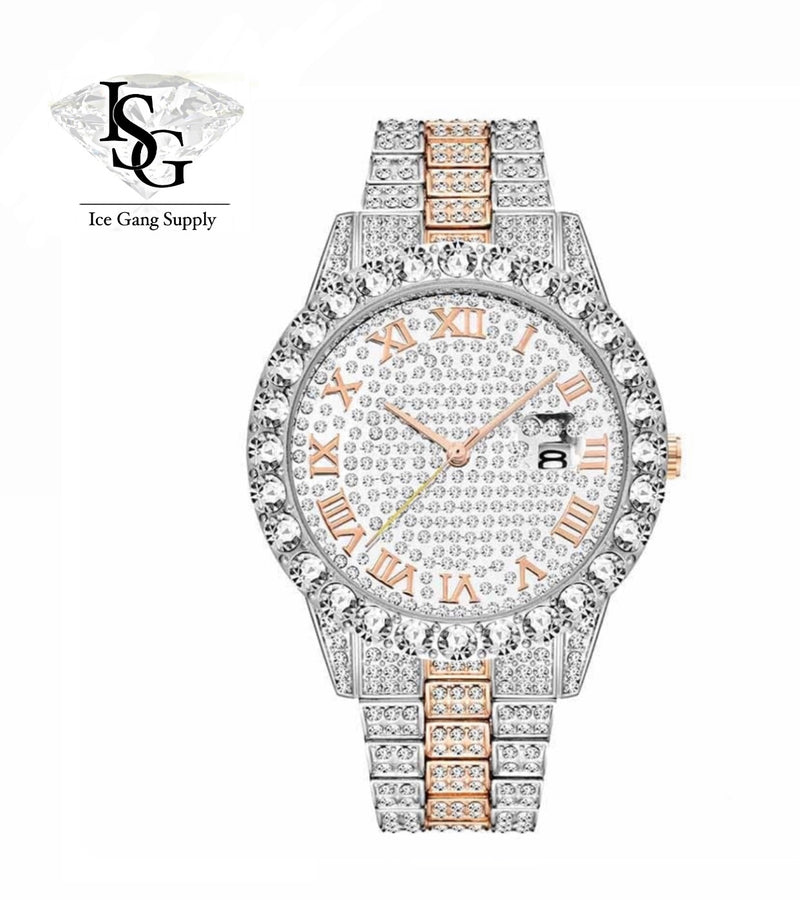 Royal Watch / Rollie All Iced Vermelho / Prata c Ouro Rose