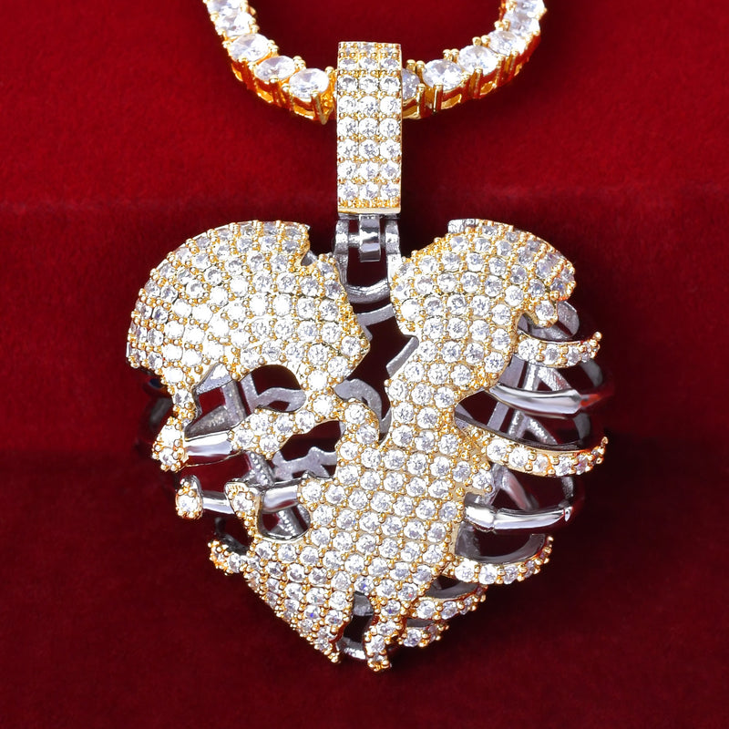 Broken heart with bones / Pingente Cravejado